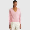 Marl pink V-neck sweater in pure Merino wool