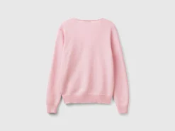Marl pink V-neck sweater in pure Merino wool