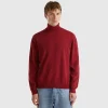 Marl red turtleneck in pure Merino wool