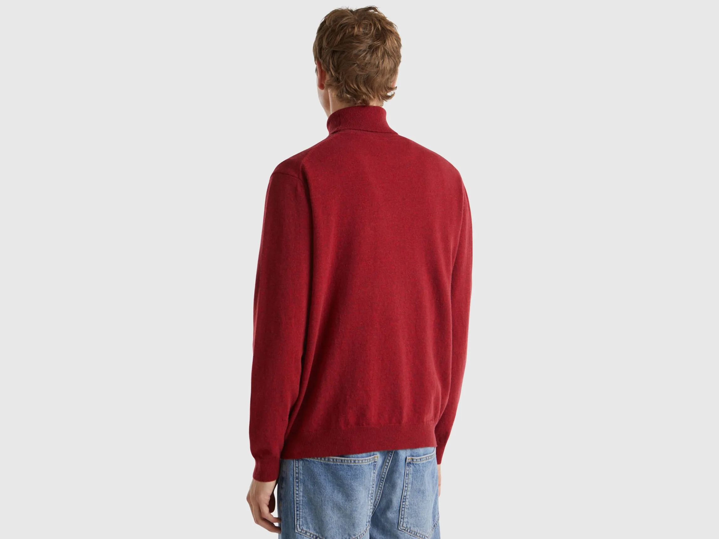 Marl red turtleneck in pure Merino wool