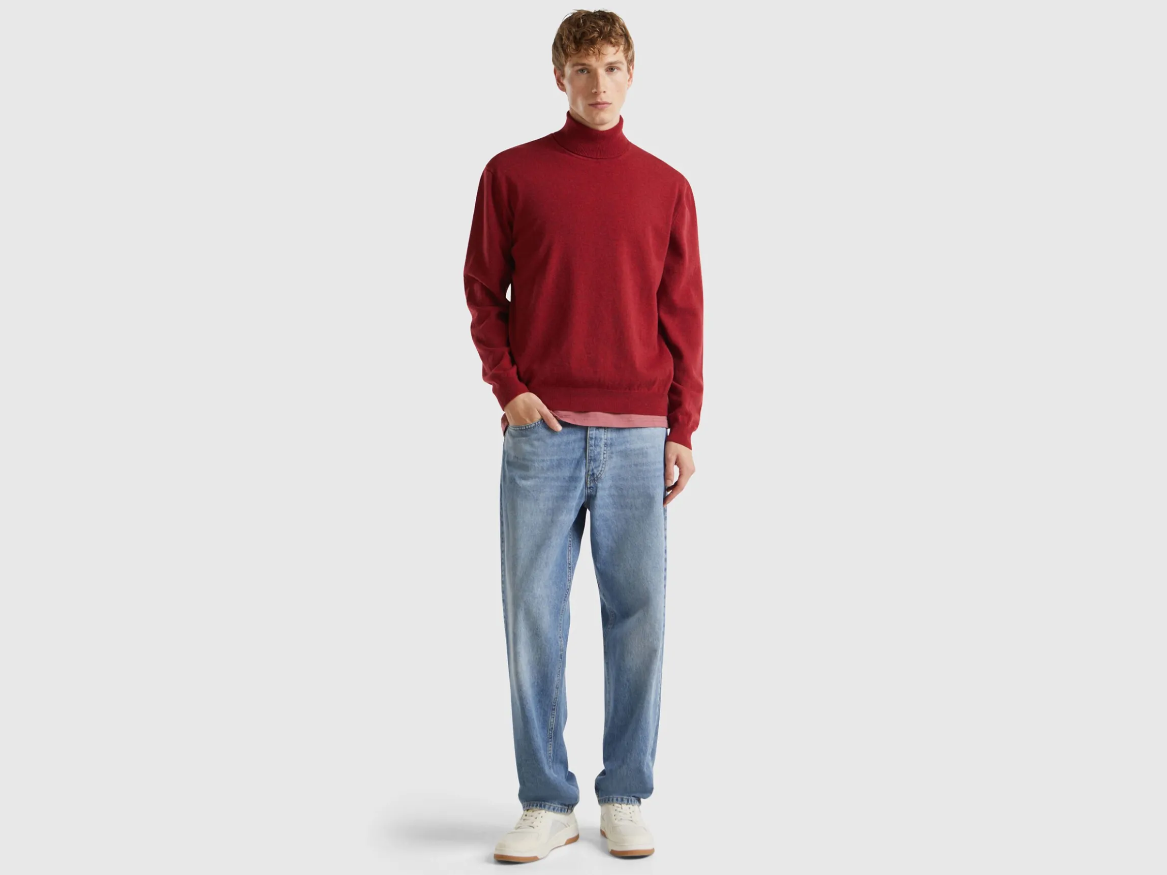 Marl red turtleneck in pure Merino wool