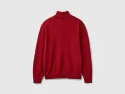 Marl red turtleneck in pure Merino wool