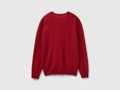 Marl red V-neck sweater in pure Merino wool