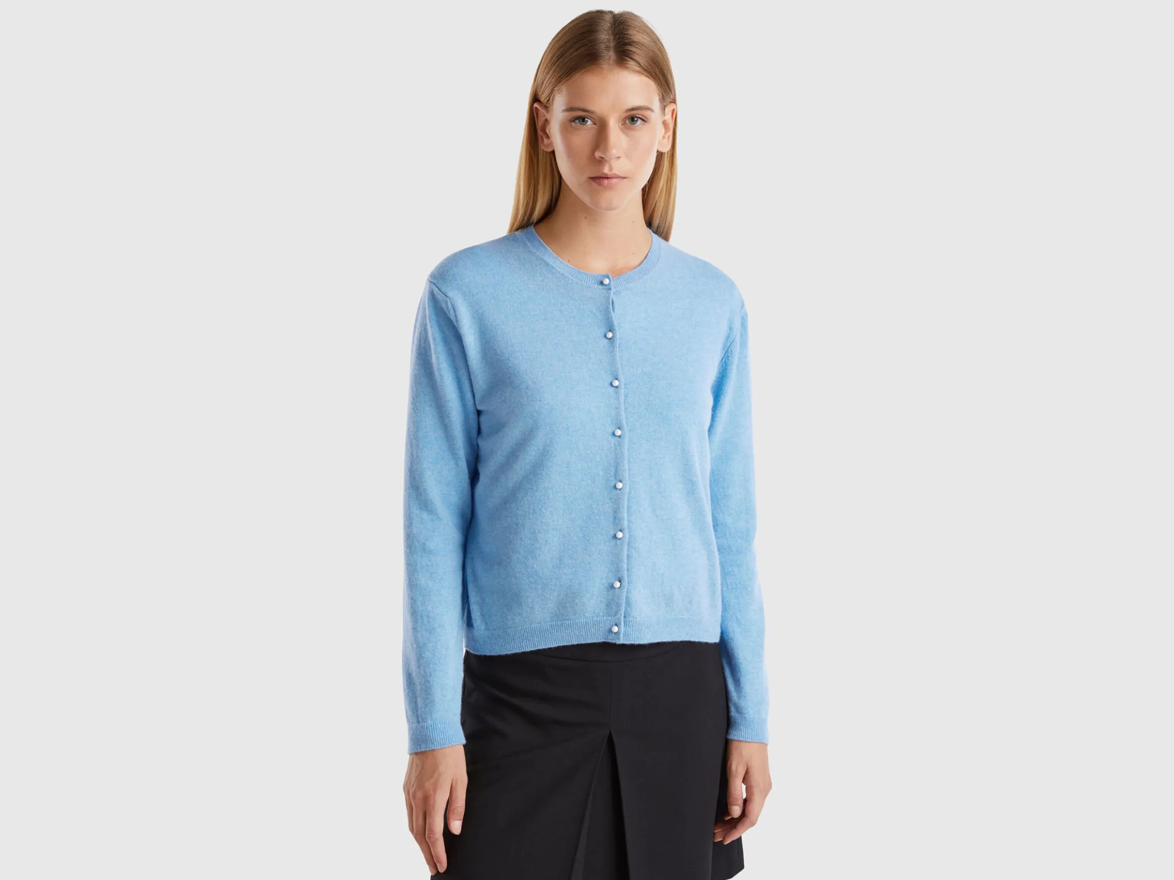 Marl sky blue cardigan in pure Merino wool