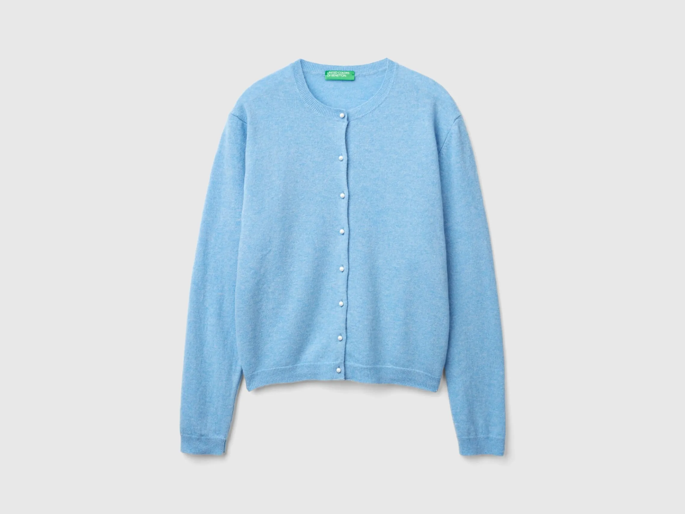 Marl sky blue cardigan in pure Merino wool