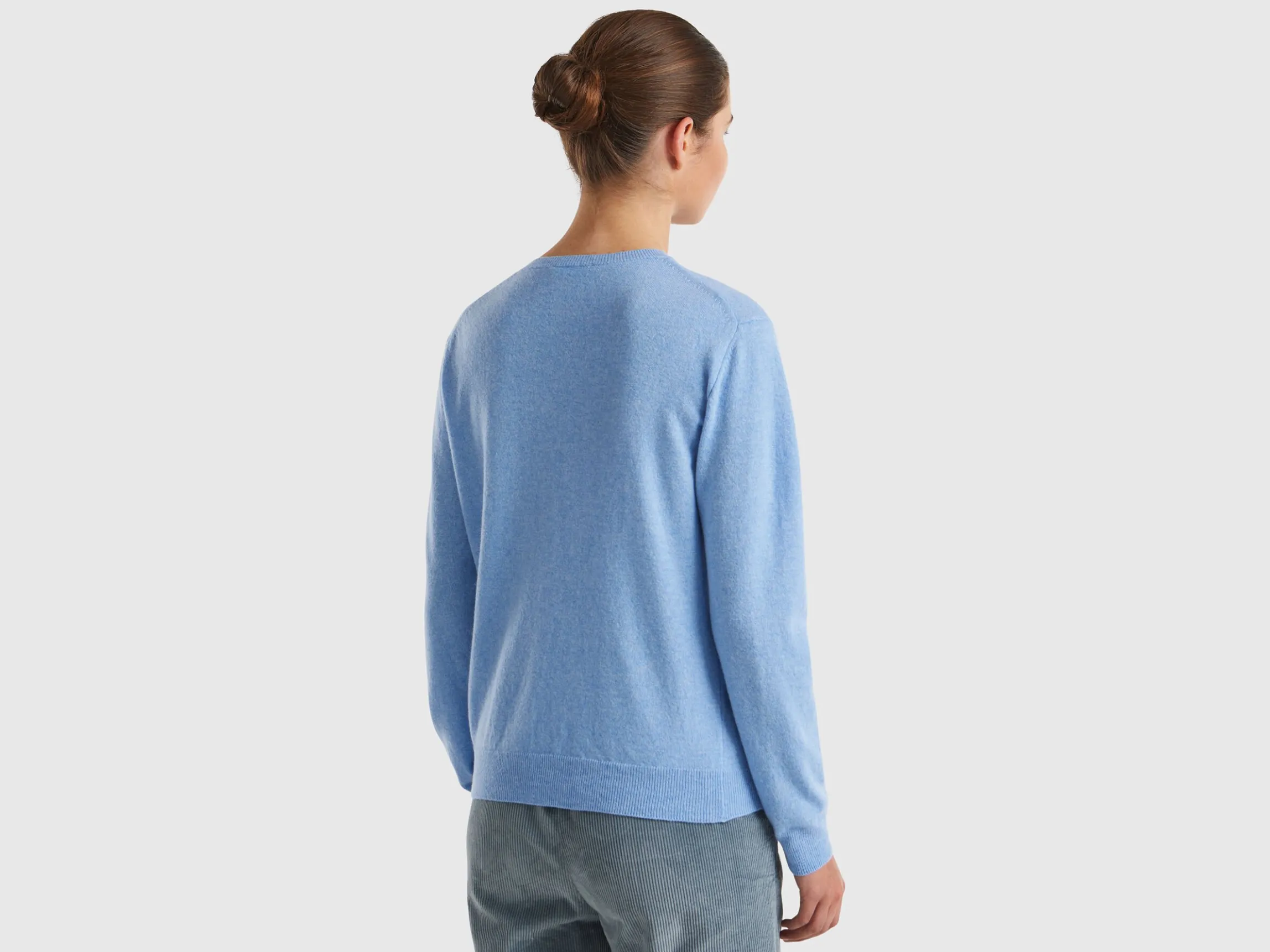Marl sky blue crew neck cardigan in pure Merino wool