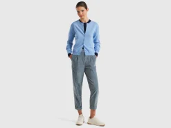 Marl sky blue crew neck cardigan in pure Merino wool