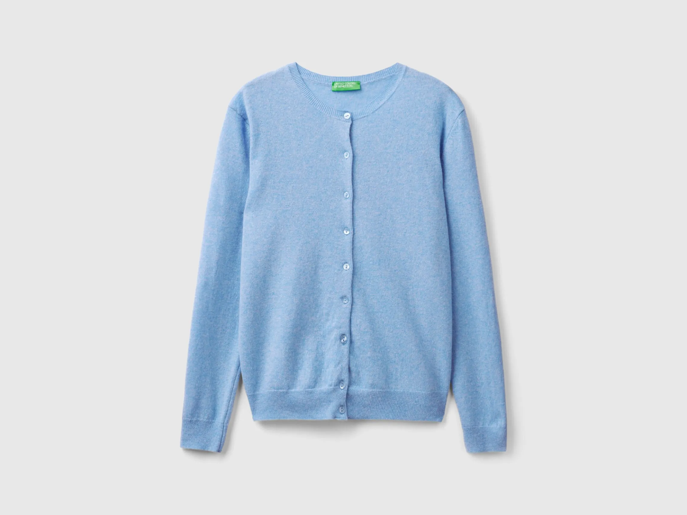 Marl sky blue crew neck cardigan in pure Merino wool