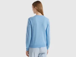 Marl sky blue crew neck sweater in pure Merino wool