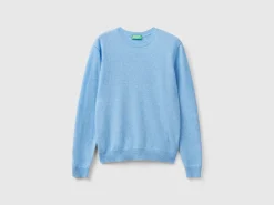 Marl sky blue crew neck sweater in pure Merino wool