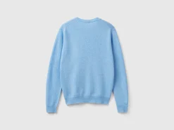 Marl sky blue crew neck sweater in pure Merino wool