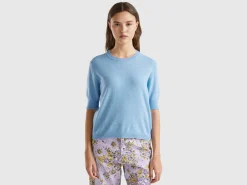 Marl sky blue short sleeve sweater in pure Merino wool