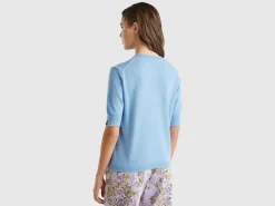 Marl sky blue short sleeve sweater in pure Merino wool
