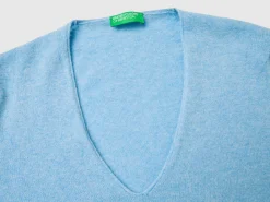 Marl sky blue V-neck sweater in pure Merino wool