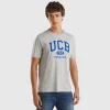 Melange grey t-shirt in organic cotton with blue logo