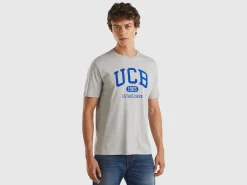 Melange grey t-shirt in organic cotton with blue logo