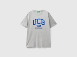 Melange grey t-shirt in organic cotton with blue logo