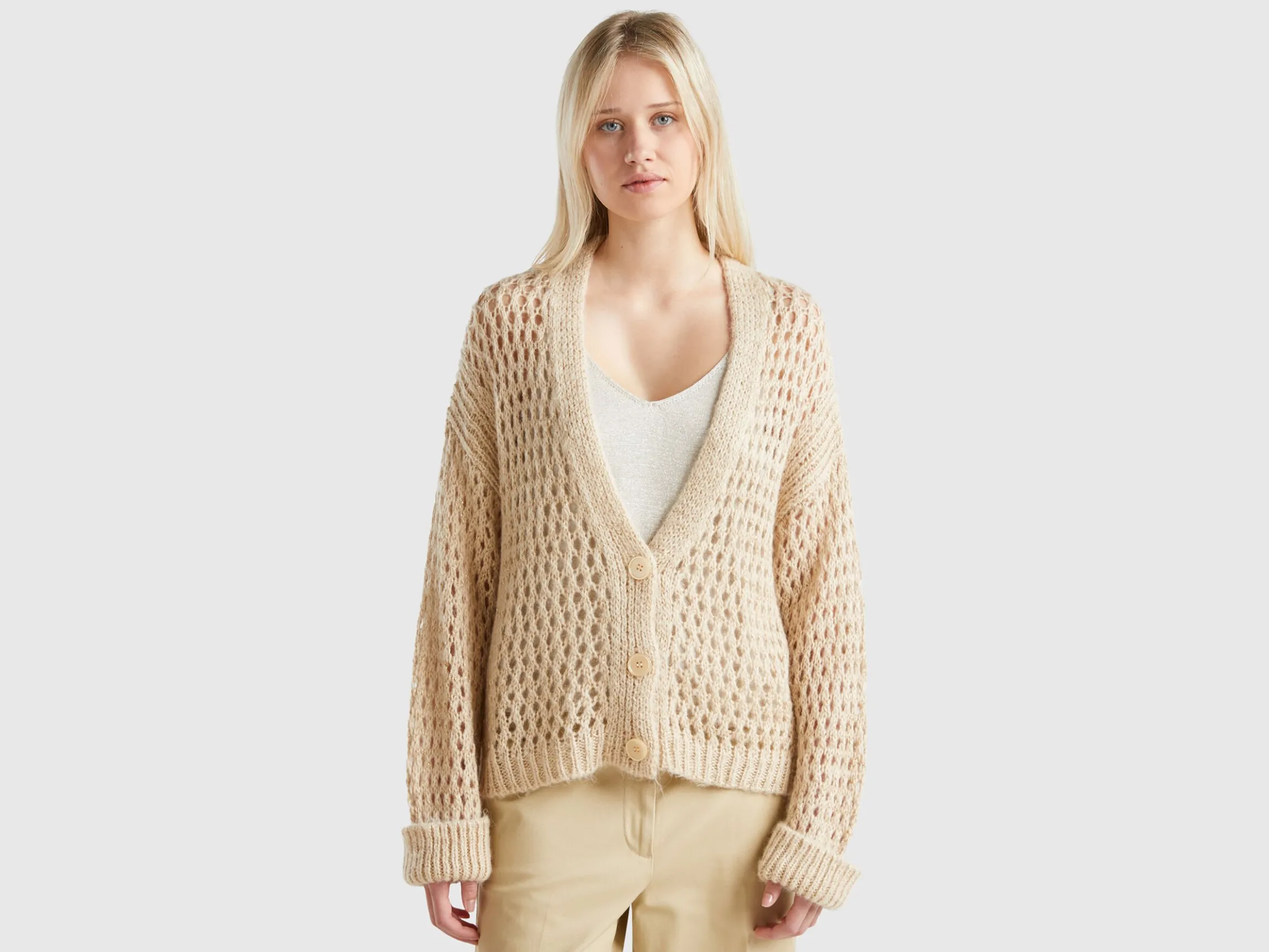Mesh cardigan with lurex