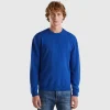 Midnight blue crew neck sweater in pure Merino wool