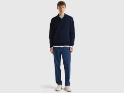 Midnight blue polo in pure Merino wool