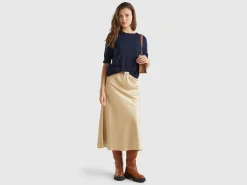 Midnight blue short sleeve sweater in pure Merino wool