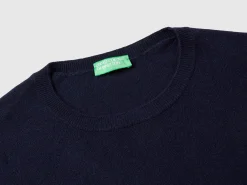 Midnight blue short sleeve sweater in pure Merino wool