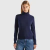Midnight blue turtleneck in pure cashmere