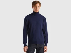 Midnight blue turtleneck in pure cashmere