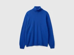 Midnight blue turtleneck in pure Merino wool