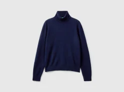 Midnight blue turtleneck in pure cashmere