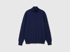 Midnight blue turtleneck in pure cashmere
