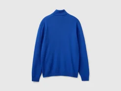 Midnight blue turtleneck in pure Merino wool