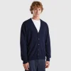 Midnight blue V-neck cardigan in pure Merino wool