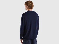 Midnight blue V-neck cardigan in pure Merino wool
