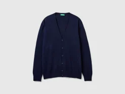 Midnight blue V-neck cardigan in pure Merino wool