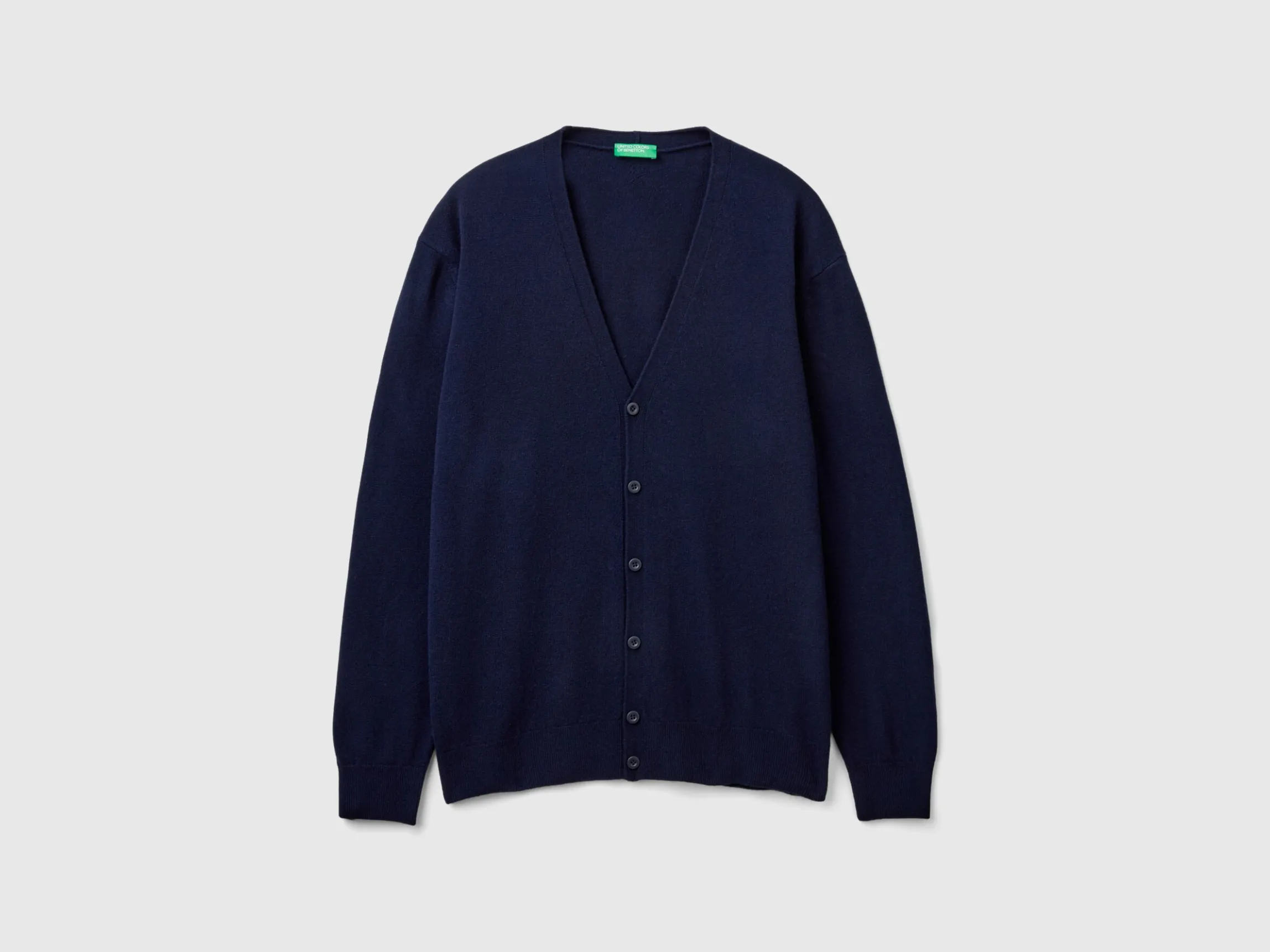 Midnight blue V-neck cardigan in pure Merino wool