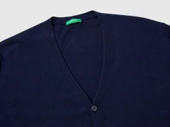 Midnight blue V-neck cardigan in pure Merino wool