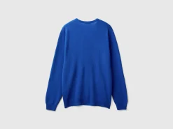 Midnight blue V-neck sweater in pure Merino wool