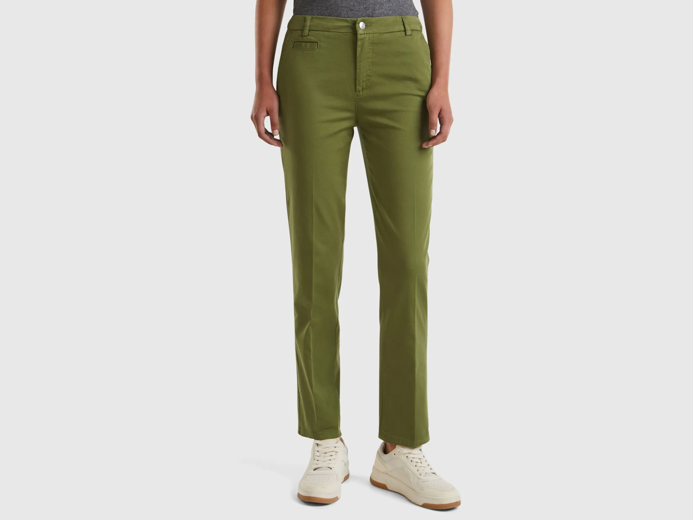 Military green slim fit cotton chinos