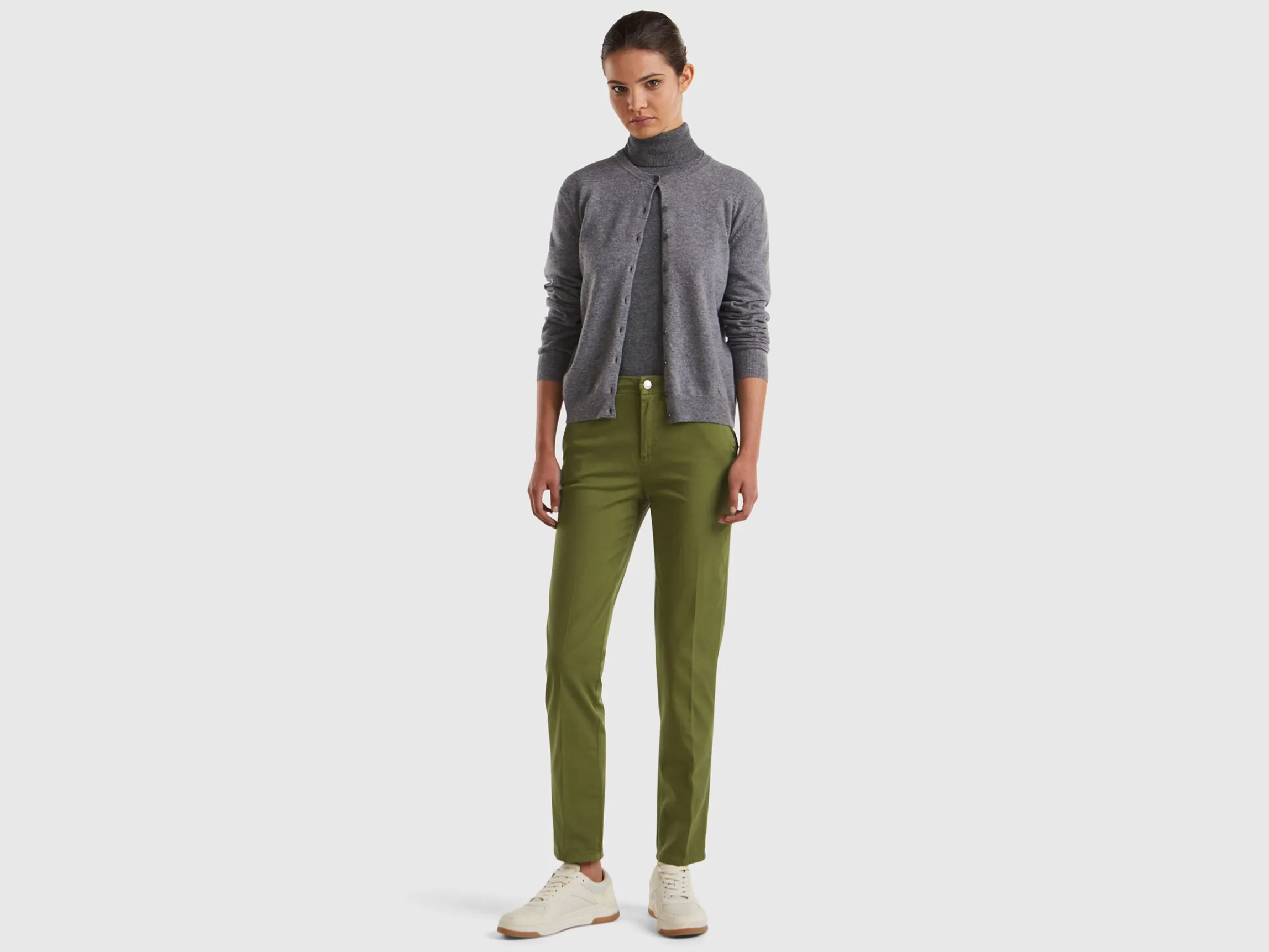 Military green slim fit cotton chinos