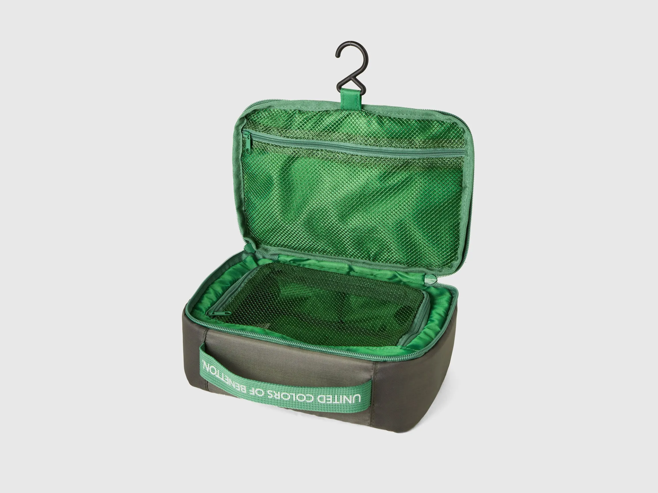 Military green travel toiletry bag with hook