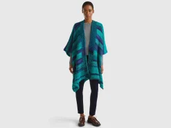 Multicolor poncho in wool blend