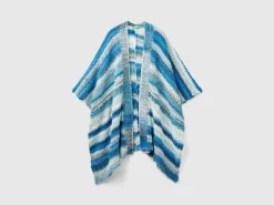 Multicolor poncho in wool blend