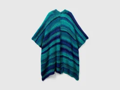 Multicolor poncho in wool blend