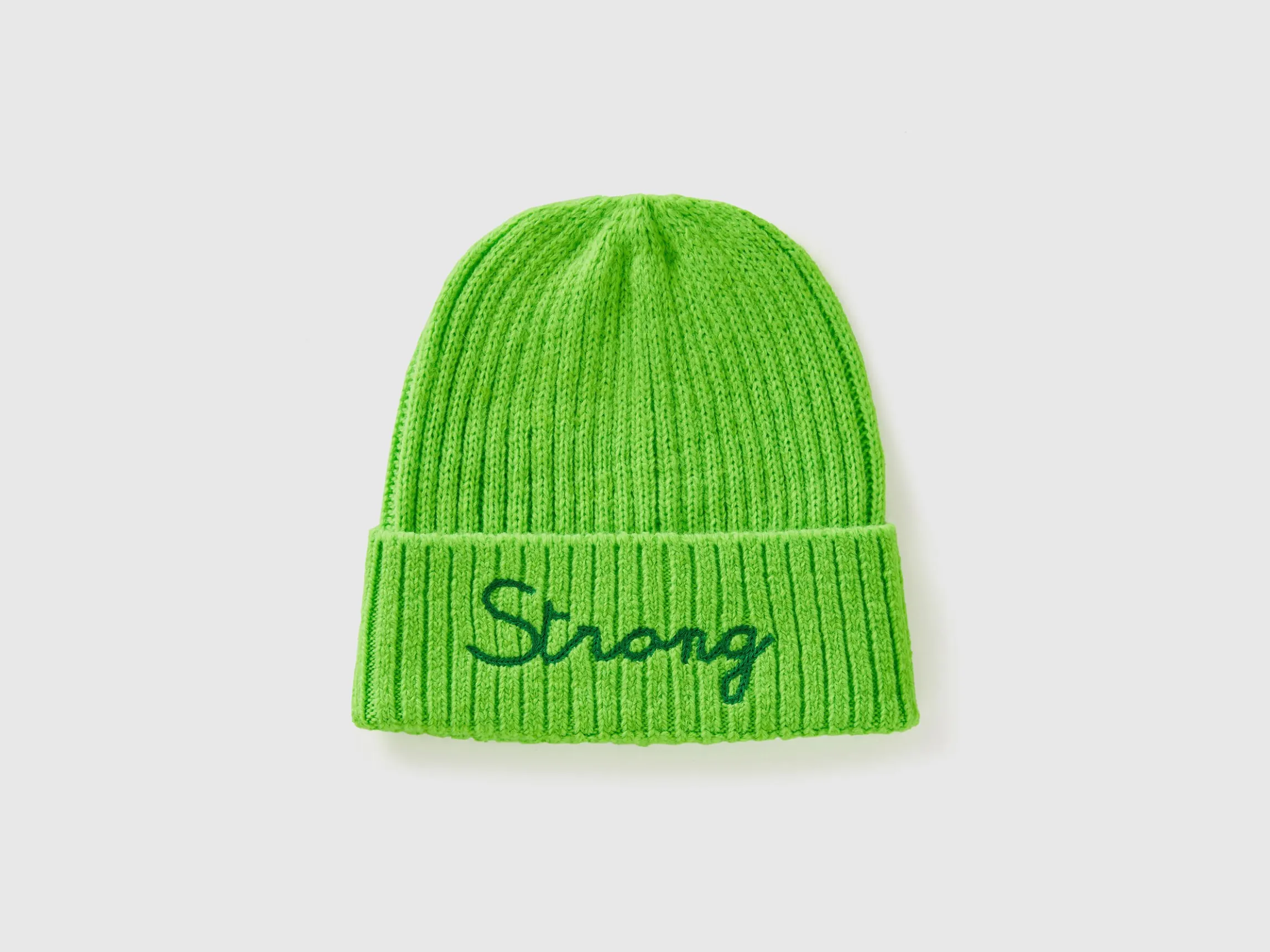 Neon green beanie with embroidery
