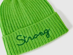 Neon green beanie with embroidery