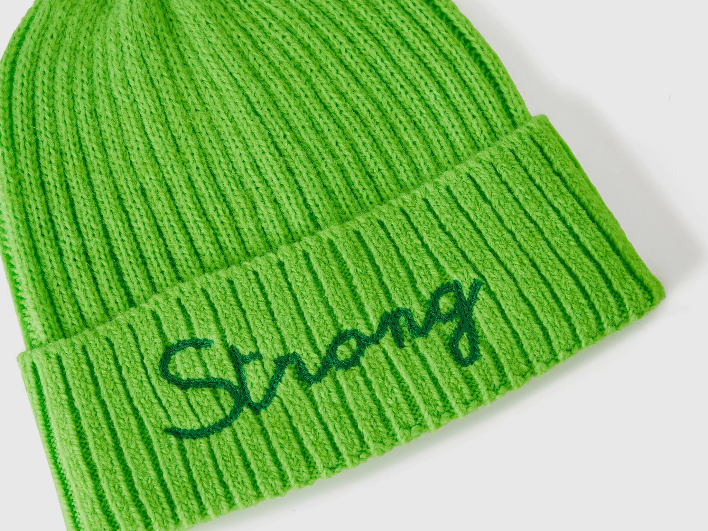 Neon green beanie with embroidery