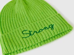 Neon green beanie with embroidery