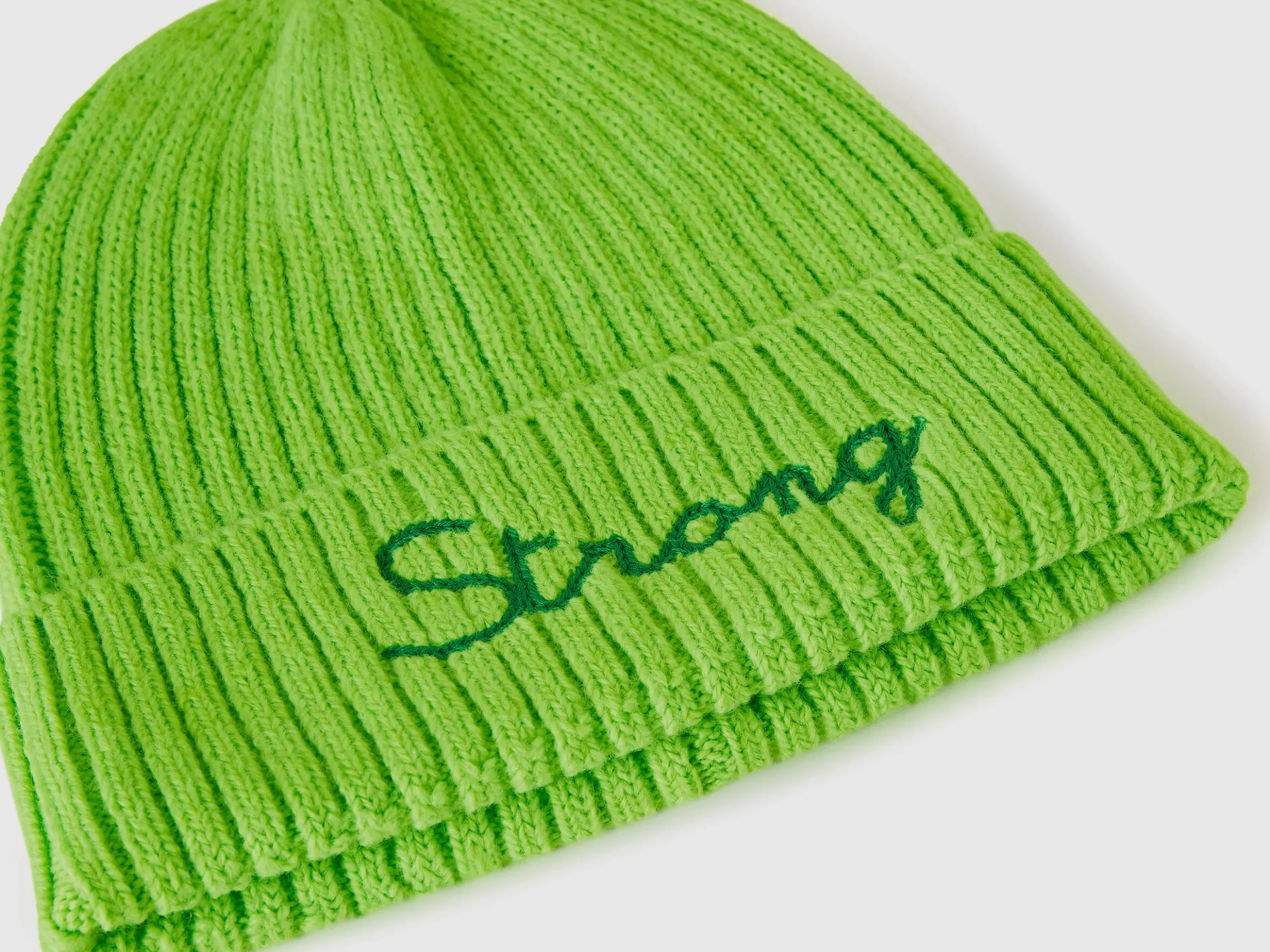 Neon green beanie with embroidery