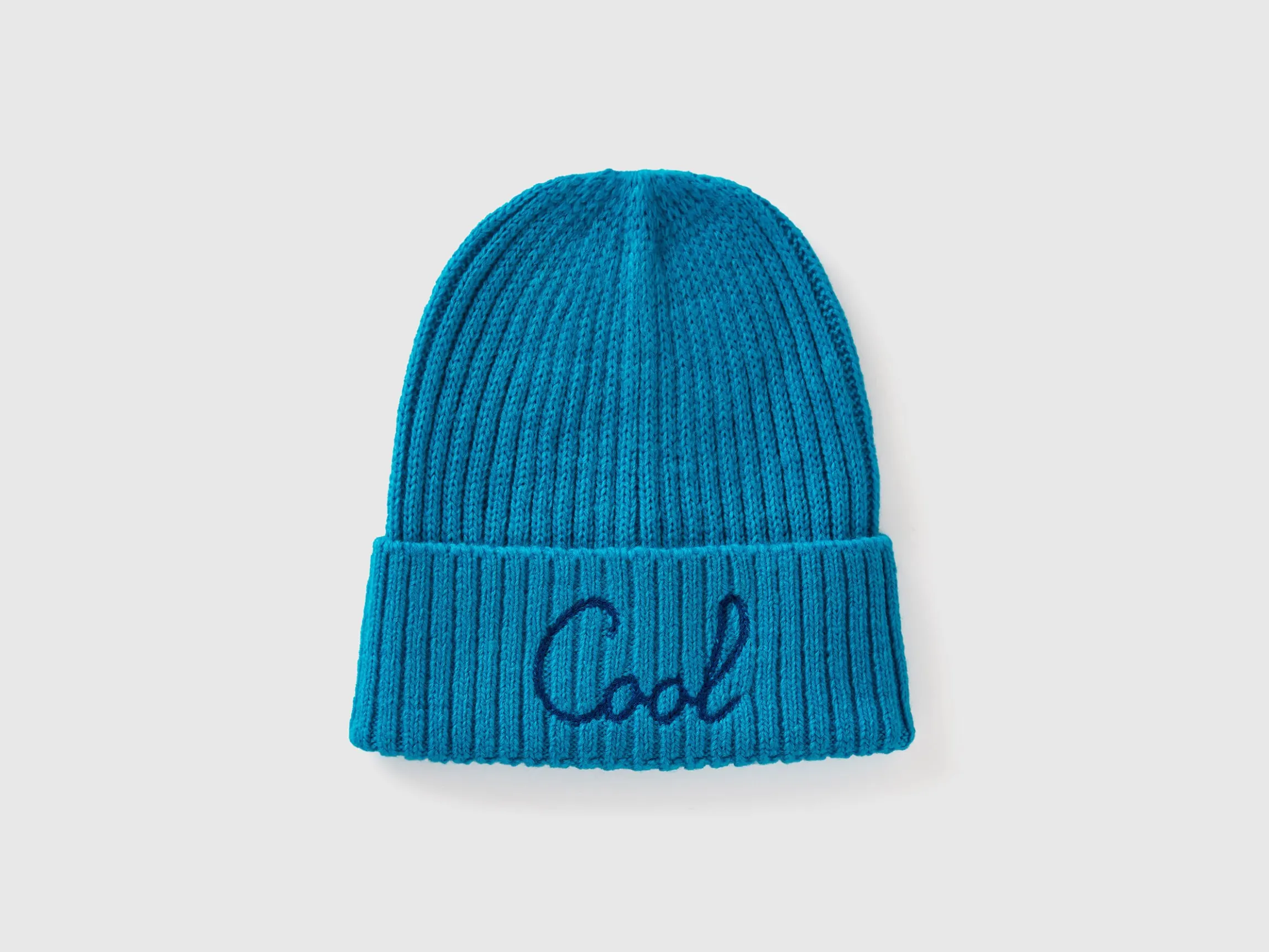 Neon light blue beanie with embroidery